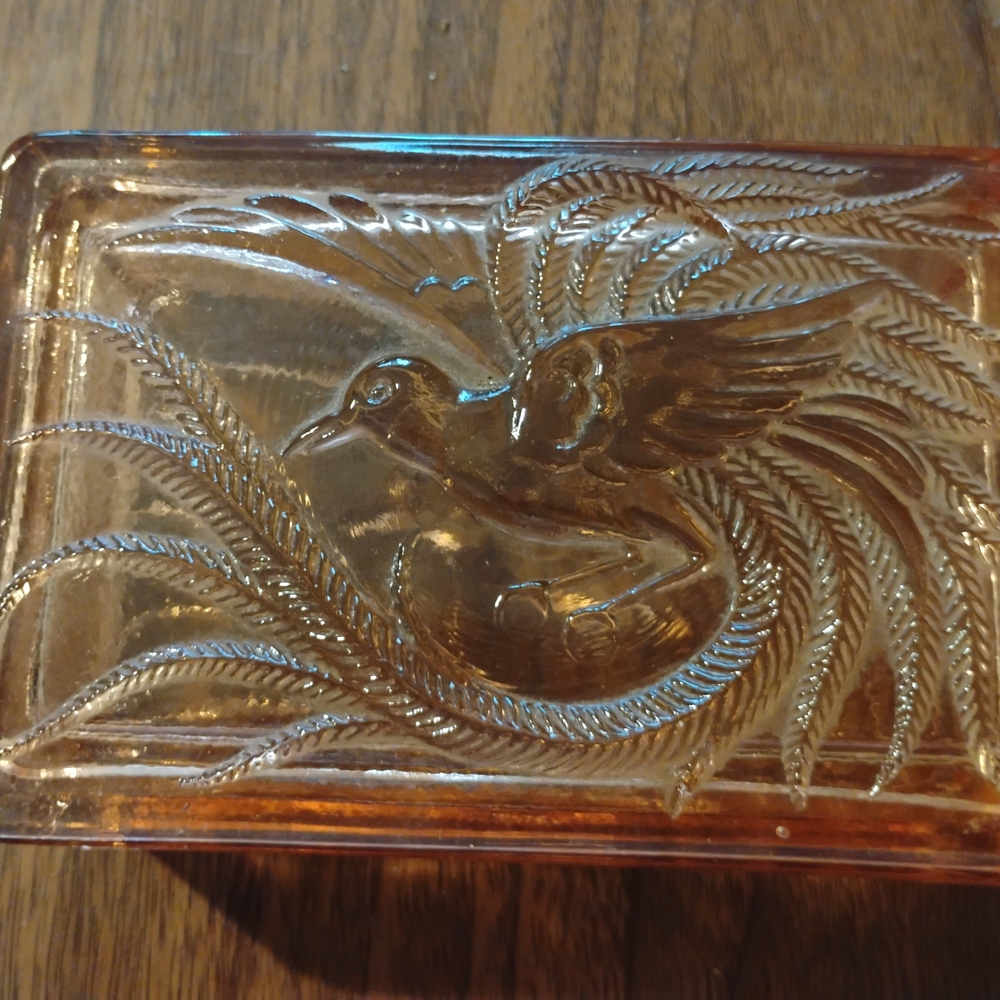 Vintage Glass Trinket Box with Bird Design